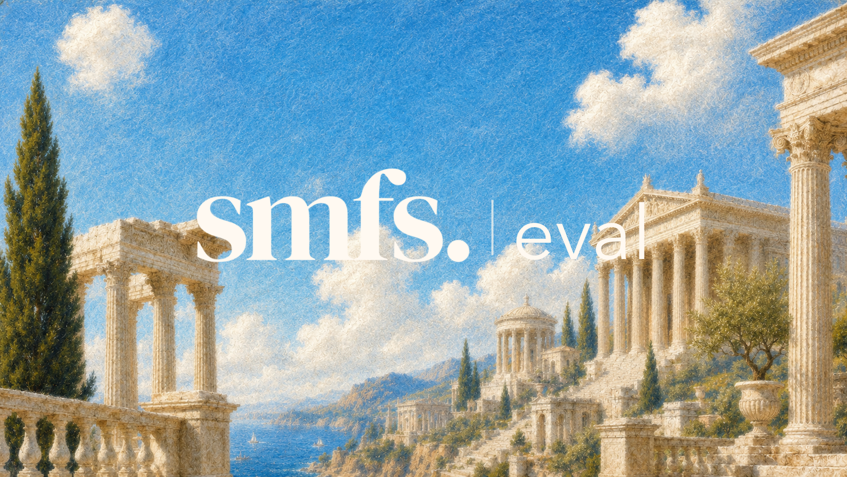 xAFS eval — classical landscape with the smfs.|eval wordmark overlaid